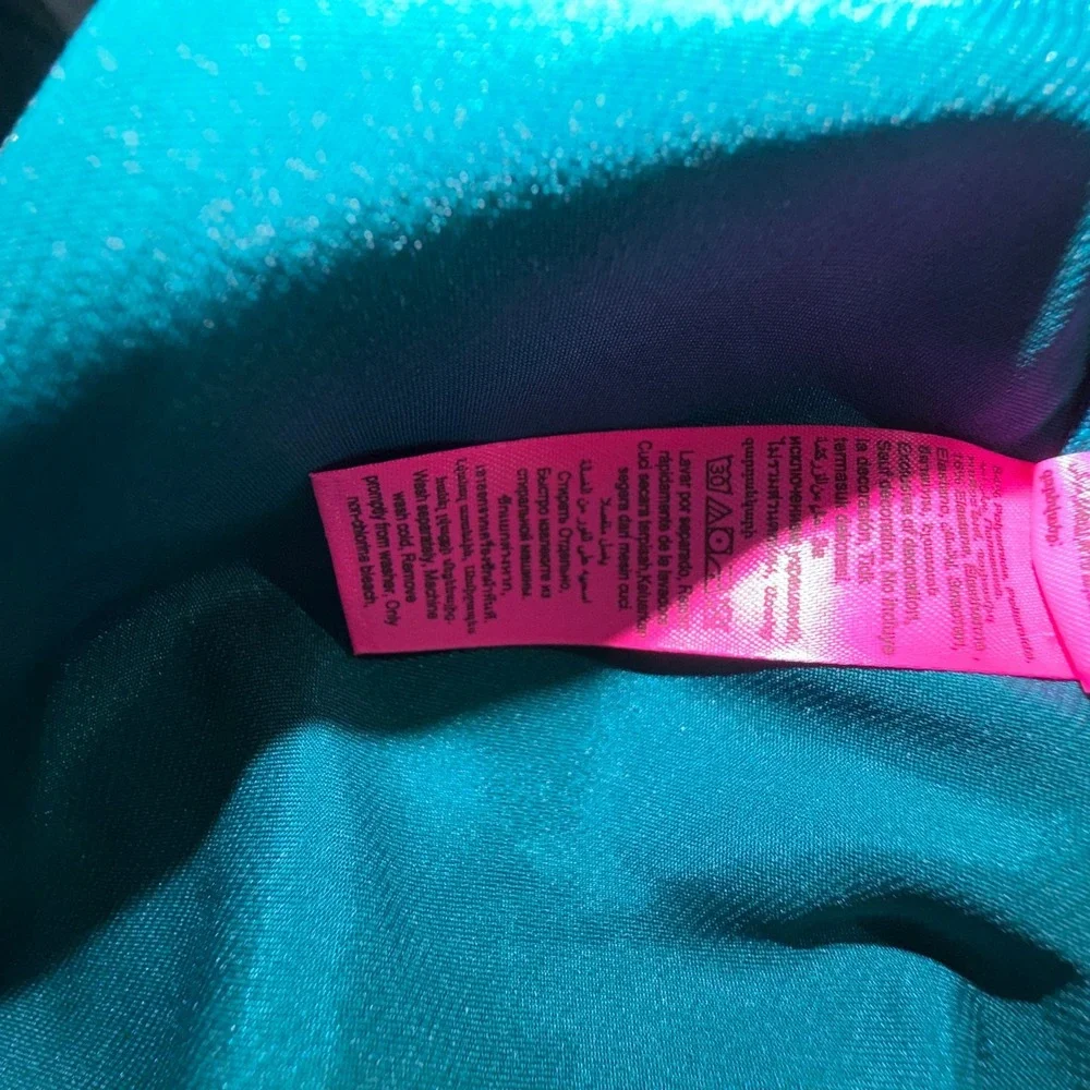 La Senza Medium Teal Satin Babydoll Slip Y2K 90s Romantic Coquette Boudoir Vamp